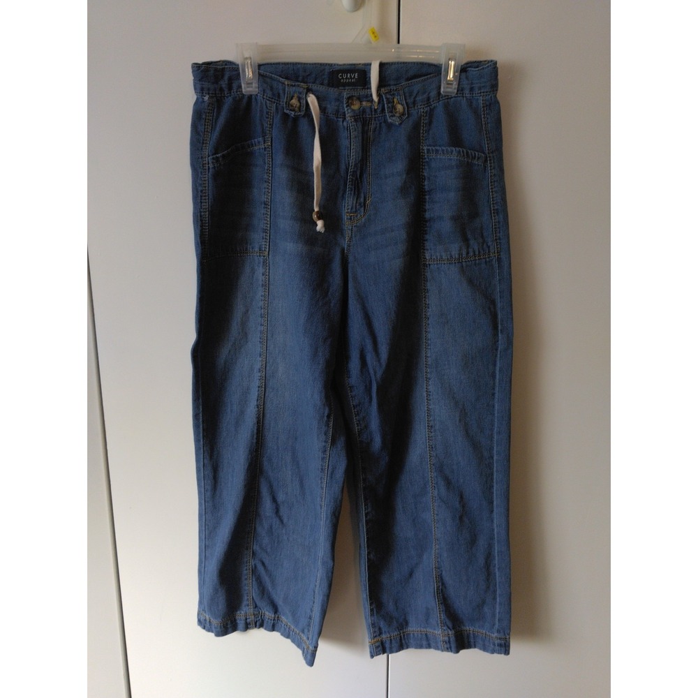Curve Appeal Women's Wide Leg Jeans Size 10 30 Drawstring Waist Baggy Cropped